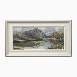 Charles Wyatt Warren, Impasto Mountain Lake Landscape, Milieu du 20e siècle, Peinture à l'huile, Encadrée