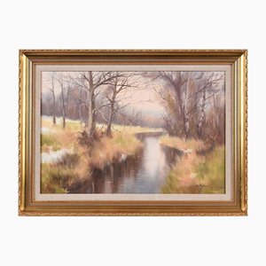 Tom Stephenson, River Landscape in Irish Countryside, 1984, Oil Painting, Framed