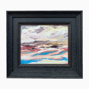 Angela Wakefield, étude abstraite de paysage marin anglais, acrylique sur toile, encadrée