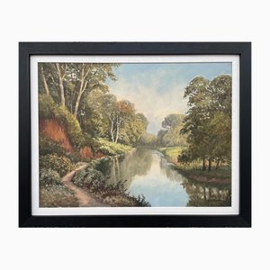 William Henry Burns, River Scene on the Lagan in Ireland, 1985, Oil, Framed