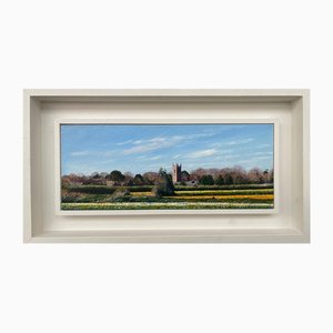 Nicholas Smith, English Daffodil Fields Landscape, 2017, Peinture, Encadré