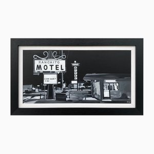 Angela Wakefield, Black & White Americana of Ranchito Motel on Route 66, New Mexico, USA, 2017, Acrylic & Oil, Framed