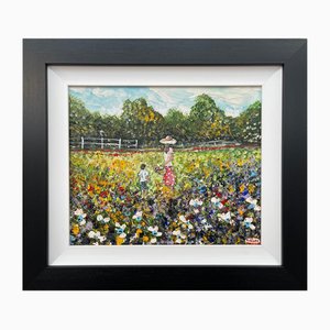 Emma Jones, Mother & Child with Wild Flowers, 2019, Olio, con cornice