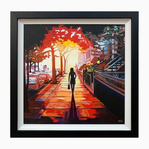 Angela Wakefield, New York Sunshine Figurative Cityscape, 2020, Paint on Canvas, Incorniciato