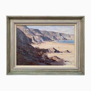 James Longueville, Seascape of the Little Bay in Jersey, 1990, Oil on Board, Incorniciato