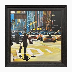 Angela Wakefield, Female Figure Shopping in New York City Sunshine, 2020, Oil on Canvas, Framed