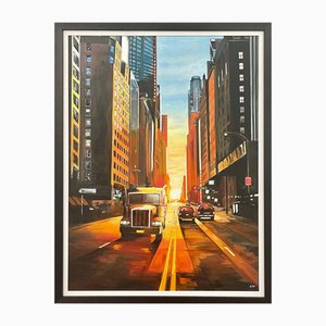 Angela Wakefield, Manhattan Henge Truck New York City Sunset, 2020, Acryl auf Leinwand, gerahmt
