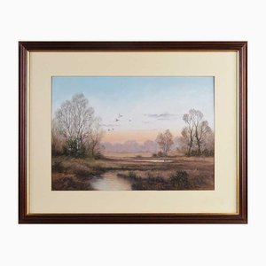 Wendy Reeves, Mallards Over Wetlands in the English Countryside, 1985, Pastel, Framed