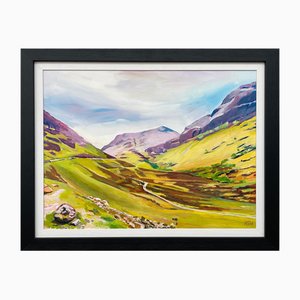 Colorido paisaje abstracto verde y morado de las Tierras Altas de Escocia, 2022