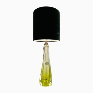 Belgian Lime Green and Clear Crystal Glass Table Lamp from Val Saint Lambert, 1950s