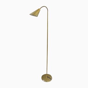 Brass Floor Lamp with Conical Shade, 1950s