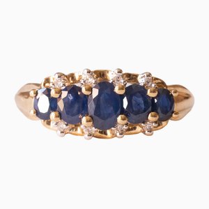 Vintage Ring mit Saphir und Diamanten aus 14 Karat Gelb- und Weißgold, 1960er