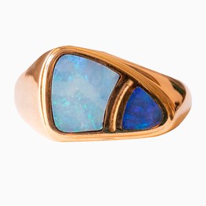 Vintage 9k Yellow Gold Ring with Doublet Opals, 1980s