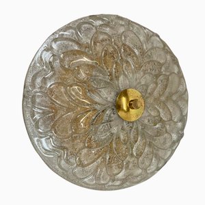 Large Murano Ice Glass Ceiling Wall Light in the style of Kalmar, 1970s