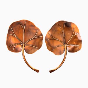 Mid-Century Modern French Water Lily Leaf-Shaped Sconces in Brass, 1980s, Set of 2