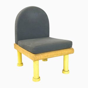 Modern Italian Chair in Gray Velvet, Briar Wood and Yellow Metal, 1980s