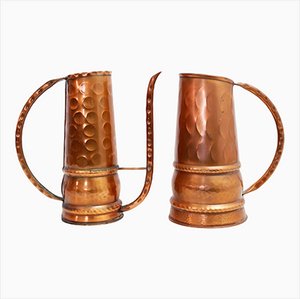 Regadera y jarra de cobre, años 60. Juego de 2