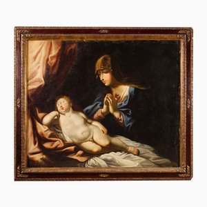 Artista italiano, Virgen y Niño, 1680, óleo sobre lienzo, enmarcado