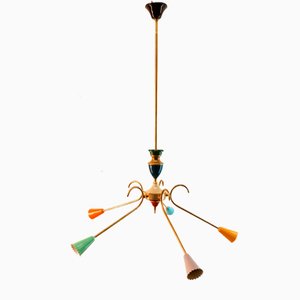 Lámpara colgante Sputnik con cinco conos de colores