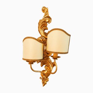 Lámpara de pared de madera en hoja de oro con ventilador