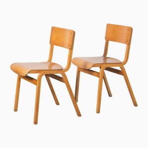 Stackable School Chairs in Wood, UK, 1970s, Set of 2