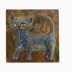 Piastrella da parete quadrata in ceramica di gatto blu in rilievo