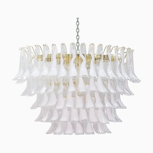 Large Italian Oval Suspension Chandelier in White Murano Glass, 1990s