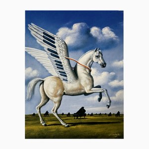 Rafal Olbinski, caballo blanco, impresión de Giclee