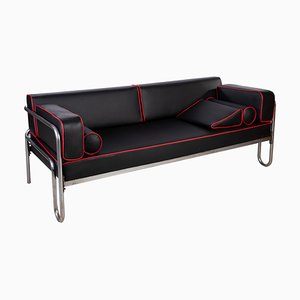 Bauhaus Sofa aus rotem und schwarzem Stoff