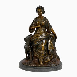 La Femme au Chien, Fin du 19ème Siècle, Bronze