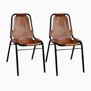 Metal and Leather Chairs, 1960, Set of 2