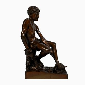 R.Guillaume, L'Enfant à l'Epuisette, 20e Siècle, Bronze