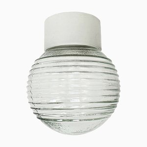 Lámpara de techo vintage de porcelana blanca con vidrio acanalado, años 70