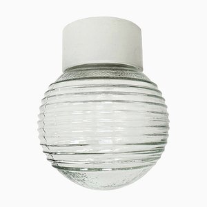 Vintage White Porcelain Ceiling Light with Ribbed Glass, 1970s