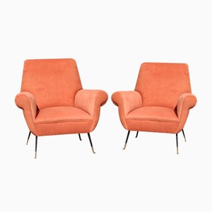 Vintage Armchairs in Orange by Gigi Radice for Minotti Velluto, 1950, Set of 2