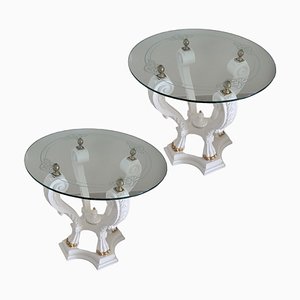 Auxiliar Tables with Glass Carved Tops and Paw Feets, Set of 2