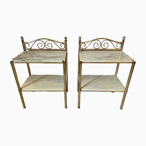 Brass and Marble Bedside Shelf, 1980s, Set of 2