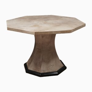 Table Octogonale Mid-Century en Peau de Chèvre, Italie, 1980