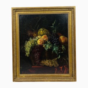 Bodegón con cesto de frutas, finales del siglo XVIII, óleo sobre lienzo, enmarcado