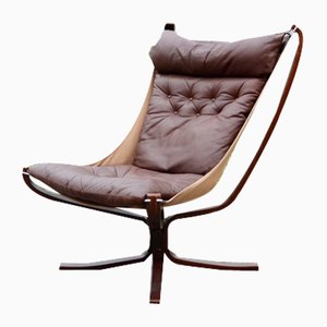 Norwegian Falcon Maroon Leather Lounge Chair by Sigurd Ressell for Vatne Furniture, 1970s