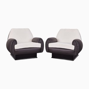 Mid-Century Italian Leather and Fabric Lounge Chairs, 1940s, Set of 2
