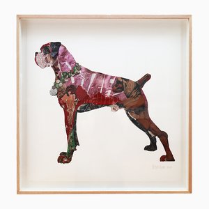 Peter Clark, Collage de arte terminado a mano de Boxer Dog, 2014, Lámina artística