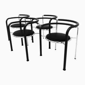Dark Horse Chairs in Chrome and Black Leather by Rud Thygesen and Johnny Sorensen for Botium, 1980s, Set of 4