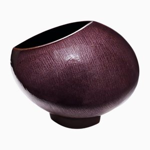 Vintage Italian Bronze, Glass and Iridescent Purple Enamel Spherical Vase from Studio Del Campo, 1960s