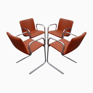 Stühle aus Stahlrohr & Cognac Skai, 1970er, 4 . Set