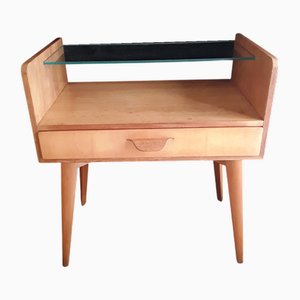 Console Vintage en Noyer Clair avec Étagère en Verre, Allemagne, 1960s