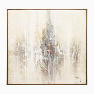 Abstract NYC Cityscape, 1970s, Original Acrylic on Canvas