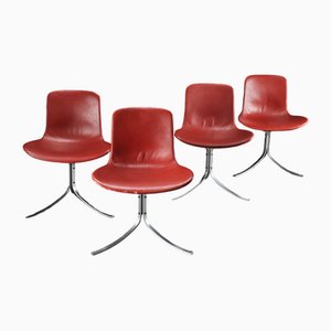 Dänische Mid-Century Pk9 Stühle aus Leder & Stahl von Poul Kjaerholm für E. Kold Christensen, 1960er, 4er Set