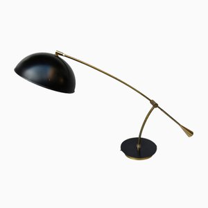 Large Table Lamp in Brass & Anthracite, Italy, 1950s