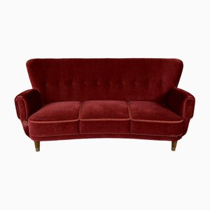 Geschwungenes dänisches Vintage 3-Sitzer Sofa aus rotem Samt, 1940er